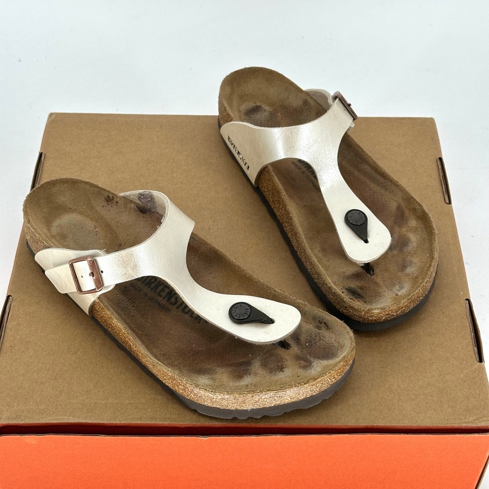 Birkenstock Gizeh Graceful Pearl White Leather Slip On Sandals Buckle Women's 39